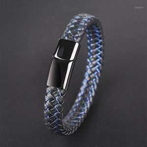 Bracelets de charme jiayiqi jóias punk pulseira de couro preto azul preto para banges de moda de gano magnético de aço inoxidável