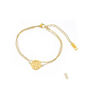 Anklets Gold Stainless Steel Anklet Bracelet For Women Lucky Transfer Round Card Double Layer Summer Foot Chain Beach Leg Jewelry Dr Otnyl