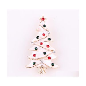 Pins Brooches Wholesale White Enamel Christmas Tree Gift Brooch With Mticolored Rhinestone Crystals 464C3 Drop Delivery Jewelry Dh4Qp