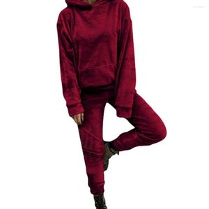 Calças de duas peças femininas mulheres elegantes tracksuit de inverno Sports Spring Capuzes de moletom de cor de cor sólida cintura elástica de calça superior térmica