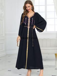 Etnik Giyim Ramazan Siyah Abaya Dubai Türkiye İslam Müslüman Kaftan Mütevazı Elbise Robe Djellaba Femme Kadınlar İçin Gece Elbise Vestido