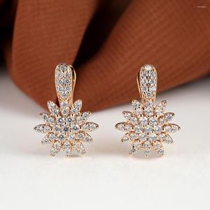 Brincos de argola requintados 18K Gold Bated Floco de neve para mulheres da moda Treinidade de joias de banquete de pedra de zircão.