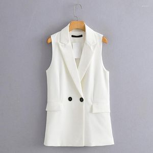 Kvinnors västar Autumn Korean Fashion Casual Vest Women Simple White Sleeveless Waistcoat Double Breasted Jacket Office Ladies Tanks