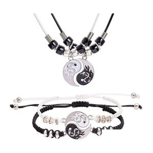 Colares de pingentes Casuais Casual Colar de pingentes emparelhados para mulheres homem Tai chi yin yang Corrente de couro Branco Black Friendship Jewelr Otztl