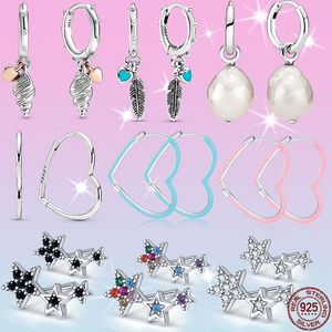 Orecchini a bottone Plata Charms Of Ley Colore argento Orecchino Cuore e conchiglia per le donne che fanno gioielli Regalo Festa di nozze Fidanzamento