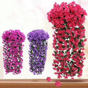 Decorative Flowers High Quality Artificial Violet Wall Hanging Basket For Romantic Wedding Party Balcony Garden Decoration Silk Fake Orchid