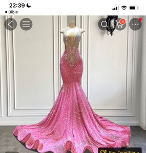 Sexy Plus Size Mermaid Prom Party Dresses 2023 V Neck Pink Sparkly Sequins Beades Backless Formal Birthday Evening Occasion Gowns
