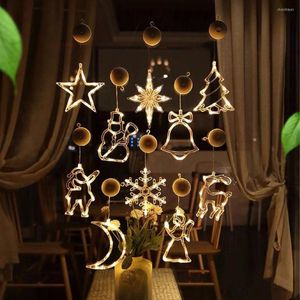 Strings Christmas LED Light Snowflake Santa Deer Hanging Sucker Lamp Window Ornaments Decoration For Home Navidad 2023 Year Decor