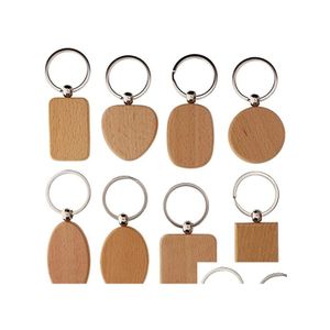 Keychains Lanyards DIY Blank trä Key Chain Personlig EDC Wood Heart Oval Rec Shape Car Bag Pendant Keyrings D274L F Drop Del Dhdgj