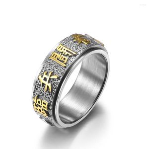 Küme halkaları retro 9 kelimeler Buda mantra yüzüğü erkekler için taoizm koruması şanslı paslanmaz çelik vintage Çin erkek mücevher