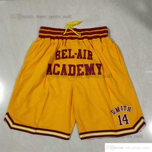 College Basketball Shorts Yellow High School Pocket Pants Retro Stitched Short Mens S-XXL