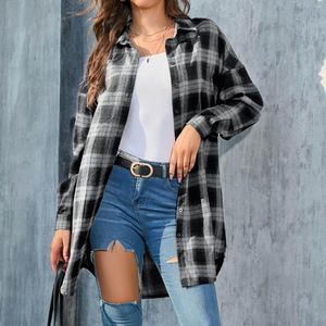 Frauenblusen Frauen -Trikothemden Herbst und Winter Langarmed Plaidhemd in der für Frauen elegante halbe Strumpfhosen