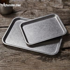 Plates AhunderJiaz Retro Silver Rectangular Stainless Steel Tray Bedroom Dining Room Table Top Storage Small Pography Props