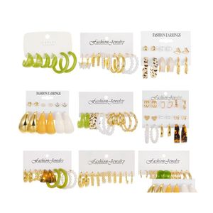 Hoop Huggie Casual Trendy Gold Geometric Butterfly Round Pearl Earrings Set For Women Harts Acrylic Heart Jewelry Gifts Drop Delive Otbok