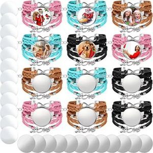 DIY Sublimation Blanko Armbänder Frauen Party Favor Craft Lünettenfassung Wärmeübertragung Blanko Lederarmband mit Aluminiumblech tt0129