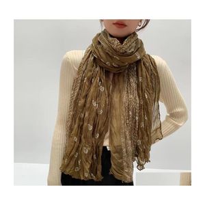 Scarves Cotton Linen Women Pleased Shawls Wrapped Wrap Printed Beach Scarf Vintage Style Drop Delivery Fashion Accessories Hats Glove Ot4L9