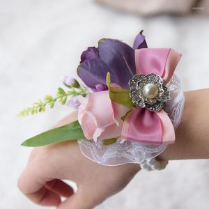 Flores decorativas 10 PCs/lote Pearl Wedding Bride Wrist Flower Damaid Hand