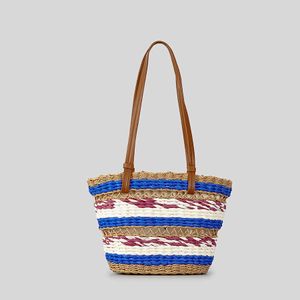Casual Striped Straw Women Shoulder Bags Designer Paper Woven Handbags Summer Beach Bucket Bag Small Tote Bali Shopper Purses 230129