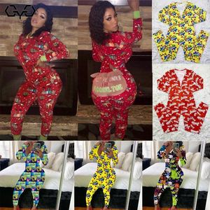 Women's Jumpsuits & Rompers QYQ Sexy Jumpsuit Pajamas Women Winter Print Fleece Warm Long Sleeve Sleepwear Xmas Cute Nightwear Snack Pants W