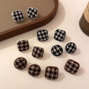 Studörhängen Autumn Winter Houndstooth for Women French Retro Geometric Square Checkered tygdesign smycken Party Gift