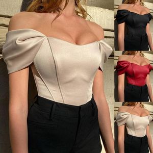 Women's Shapers Cute People Women's Satin One Shoulder Corseted Bustier Undershirt Top Sleeveless Tee Shirt Women