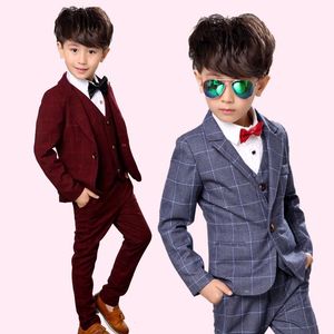 衣類セットチャイルドブレザースーツコートベストパンツ3パーツスリムボーイのウェディングドレス2〜12歳の子供の穏やかなパーティー格子縞