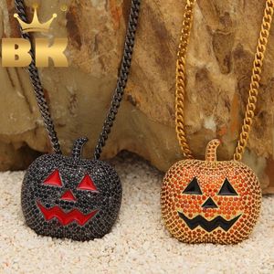 Kedjor King Halloween Pumpkin roligt hänge halsband full is ut orange röd kubik zirkonium guld svart färg smycken gåvor