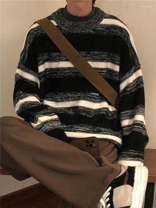 Men's Sweaters HOUZHOU Vintage Striped Men's Knitted Sweater Pullovers Black Distressed Male Oversize Japanese Streetwear Hip Hop