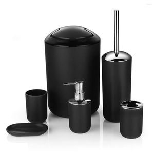 Banyo Aksesuar Seti Nordic 6pcs Siyah Banyo Aksesuarları Diş Fırçası Tutucu Bin Sabun Dispenser Tumbler Tuvalet Fırçası #A