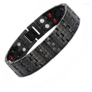 Braccialetti a maglie Bracciale con magnete energetico in titanio puro, larghezza 16 mm, mosaico a griglia cubica in acciaio inossidabile nero