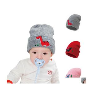 Beanie/Kafatası Kapakları Moda İşlemeli Karikatür Dinozor Hayvan Beanie Yürümeye Başlayan Çocuk Kızlar İçin Şapkalar Kızlar Örme Bebek Bebek Kış Ottsa