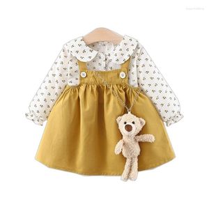 Girl Dresses Spring Baby Clothes Suit Girls' Flower Top Shirt Princess Birthday Solid Color Suspender Dress For Going Out Childre