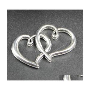 Charms 30x18mm 100 st Alloy Double Heart Antique Sier Pendant For Necklace Jewelry Making Findings Drop Delivery Components DHZWA