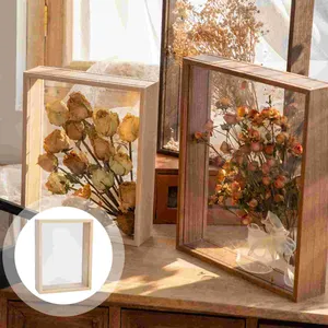 Flores decorativas moldura caixa pó exibir amostra de flor de quadros de imagens de mata de sombra caixa de mesa pressionada mesa seca madeira flutuante profundo