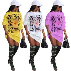 女性ドレスデザイナー2023ニューラウンドネックルースカジュアル印刷ファッションセーターTシャツドレス3色S-XXL