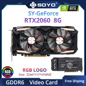 Soyo New GeForce RTX2060 6GビデオメモリグラフィックカードGDDR6 NVIDIA GPUゲームビデオグラフィックスデスクトップコンピューター用RGBカード