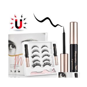 Ciglia finte 5 paia Kit magnetici aggiornati con doppio eyeliner Applicatore di ciglia impermeabili tagliabili riutilizzabili Drop Delivery Hea Dhmsc