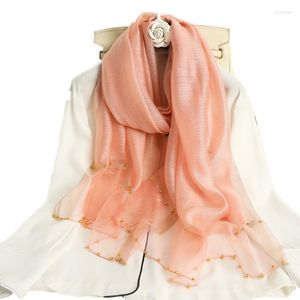 Schals Eleganter Seidensatinschal Frauen Sonnencreme Großer Schal Mode Allgleiches Bufanda Imitation Mulberry Femme Mesh Wraps Hijab