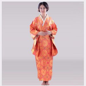 Scenkläder av hög kvalitet japansk kvinnlig traditionell satin kimono yukata med obi klassisk aftonklänning halloween kostym en storlek