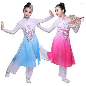 Abbigliamento da palcoscenico Costumi di danza Hanfu in stile cinese classico per bambini Fan di abbigliamento per ragazze Yangko Costume Abiti Hmong