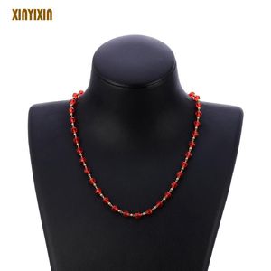 Suç Moda Kırmızı Kristal Boncuklar Kadınlar İçin Kolye Bohemia Basit Rhinestone Altın Zincir Yaz Plajı Aksesuar Hediye Chokers