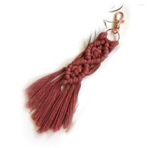 Keychains BOHO Style Handmade Macrame Tassel Minimalist Fringe Key Ring Car Bag Pendant Accessory Jewelry Small Wholesale Jewel