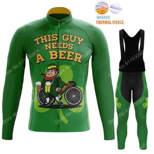 Invierno 2022 Beber Beer Sloth Ride Cycling Jersey Juego de ropa para hombres Manga larga MTB Pantalones de carretera de bicicleta Bibrada Ropa Ciclismo