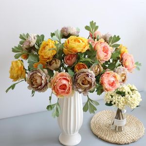 Декоративные цветы 5pcs 2 головы Peony Artificial for Home Wedding Decoration Diy Держа брака букет шелковый венок