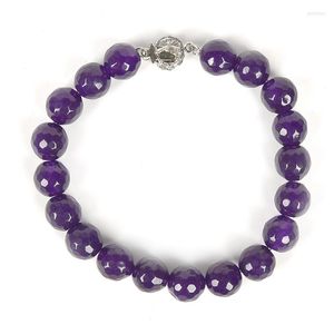 Bangle -storlek för 10 mm skärande lila pärlor DIY handgjorda violetta chalcedonarmband 7.5 tum Gem Fit Noble Ladies Girls H300