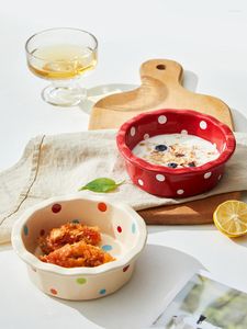 Ciotole Ciotola in ceramica con pizzo a pois in stile Ins carino Dessert di alto valore Frutta e insalata Accessori per la decorazione di cottura del riso al forno per la casa