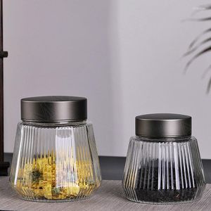 Storage Bottles Modern Glass Jar Living Room Desktop Vertical Stripe Relief Scented Tea Organizer Simplicity Candy Jars Home Decoration