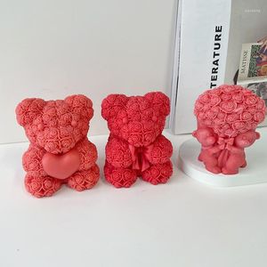 Craft Tools Rose Bear Heart Mold Bouquet Flower Valentine'day DIY Shape Silicone Candle Mould