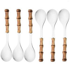 Dinnerware Sets 6Pcs Wooden Handle Large Serving Salad Spork Set Stainless Steel Tableware Long Fork Spoon Gold Silver Cutlery