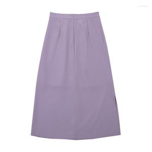 Saias 2023 moda moda temperamento roxo nádega de verão de verão alta fenda fina de uma etapa de uma saia preta longa de uma etapa feminina